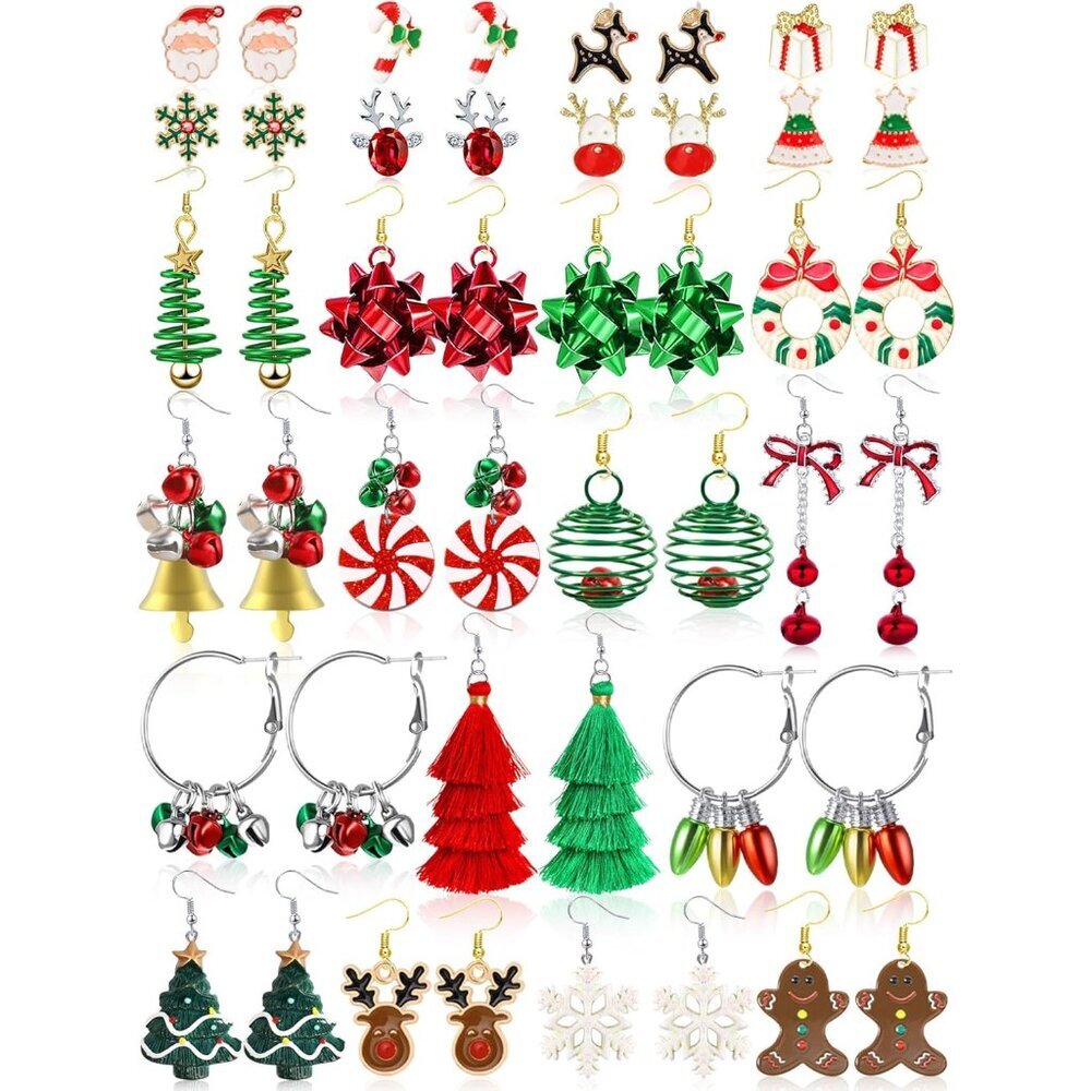 Elegant 23-Pair Christmas Earring Collection for Women - Unique Holiday Gifts